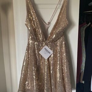Sequin gold mini dress